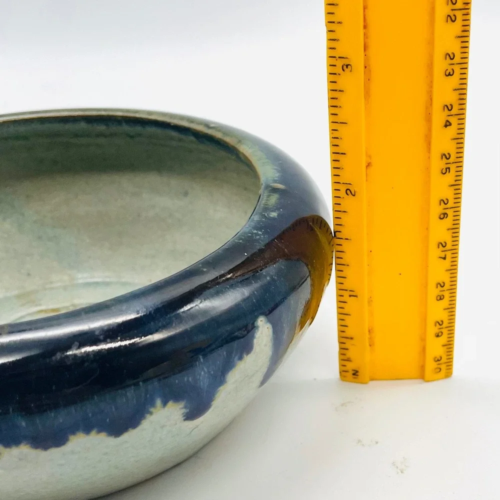 American Art Pottery Bowl Small Blue‎ Drip Glaze Stoneware 5.25in Catchall Dish